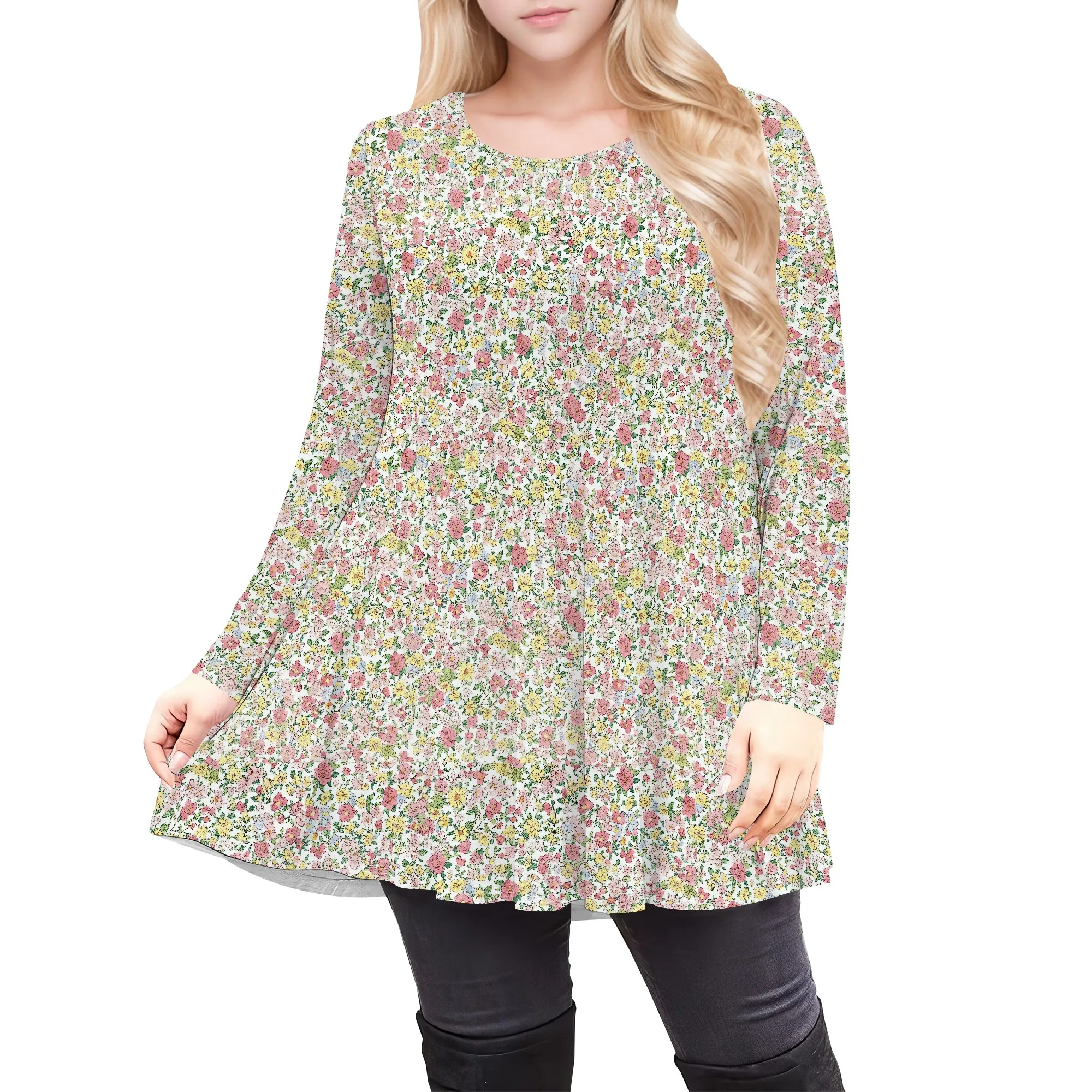 ผู้หญิงขนาดบวกเสื้อแขนยาวเสื้อจีบลูกเรือคอเสื้อ Dressy เสื้อหลวมๆสบายๆ