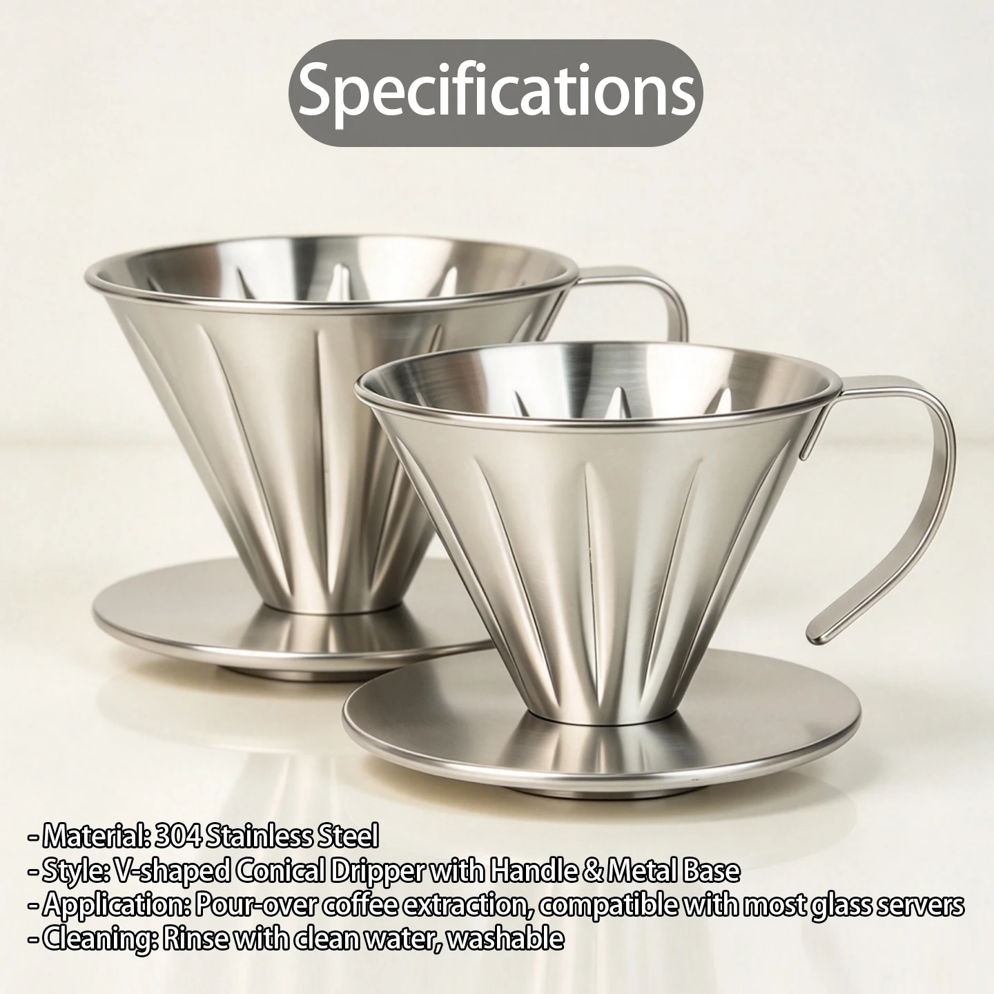 304 Stainless Steel V-Shape Pour Over Coffee Dripper, Home Hand Brew Coffee Filter