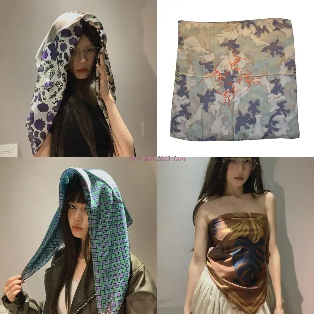 

49ME 2000S Fashion Head Scarf Stylish Square Chest Wrap Head Cover Bandana Kerchief For Women Travel PhotoShoots Accessories