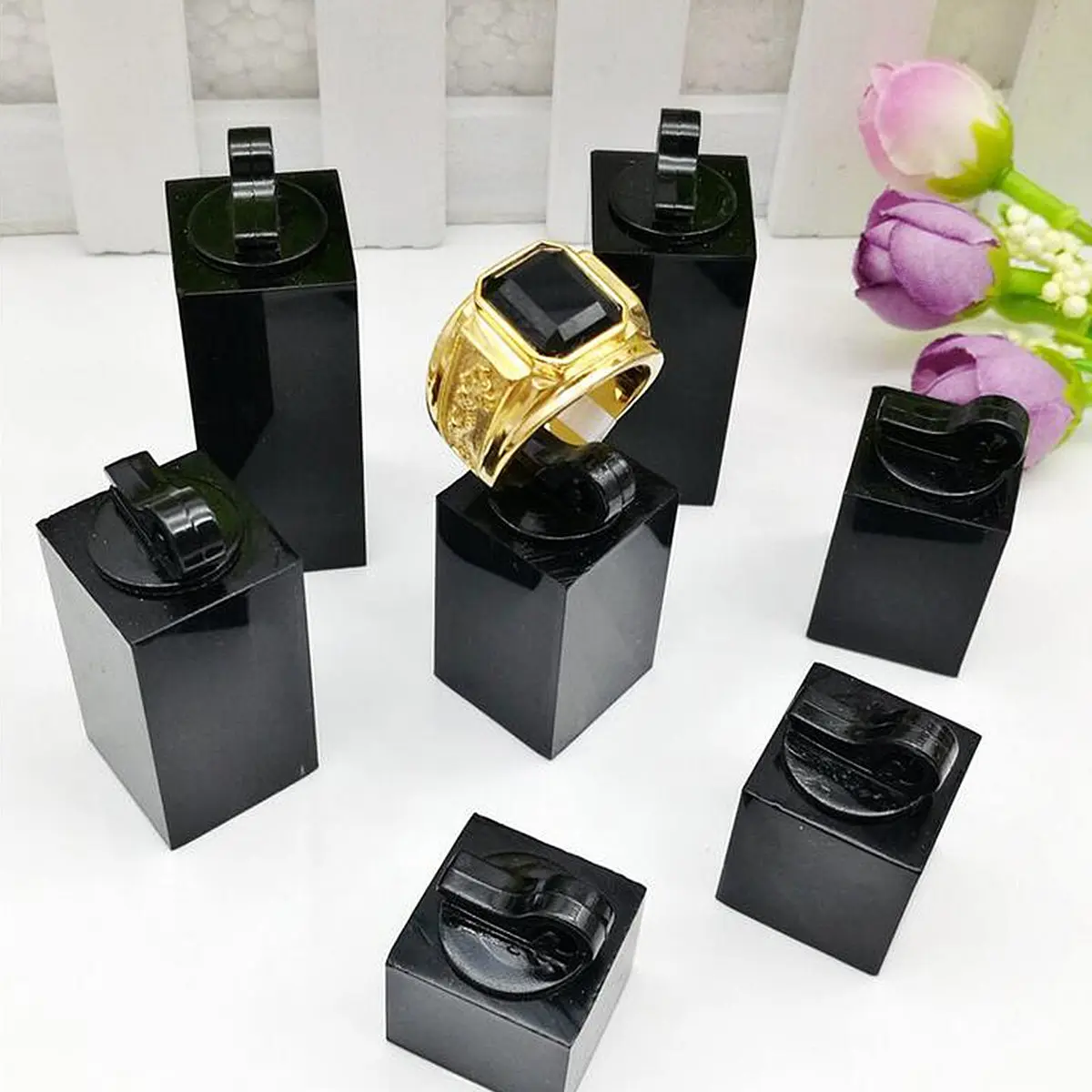 7pcs Acrylic Ring Display Stand Transparent Jewelry Holder Black For Rings Art Craft Retail Store Decor Props Organizer
