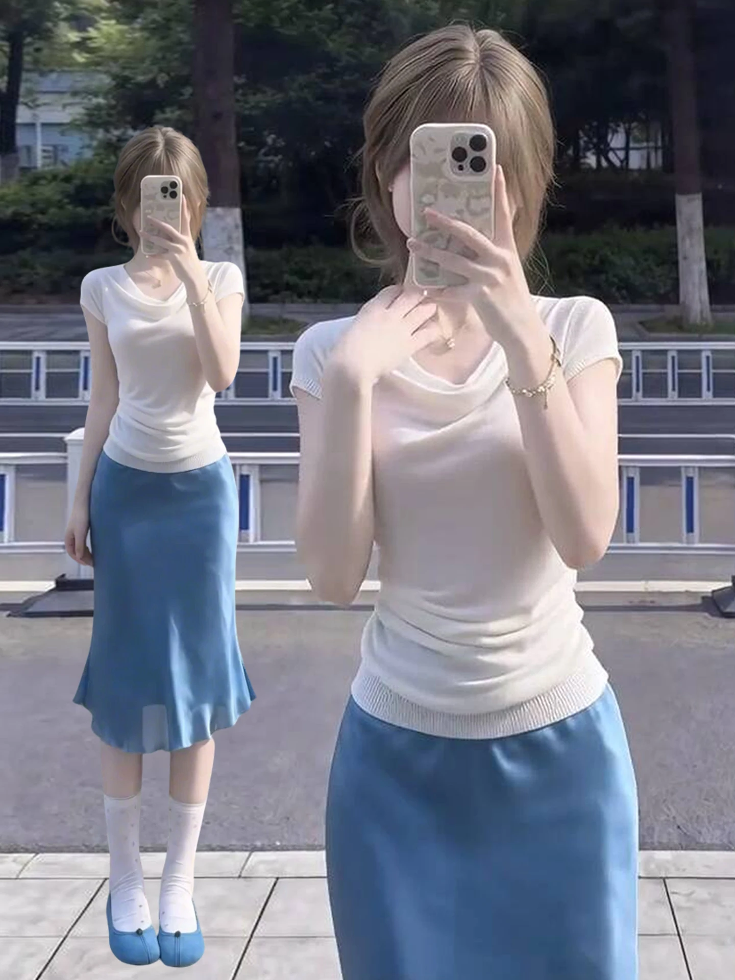 

Elegant One-Shoulder T-Shirt And Skirt Set Short-Sleeved Summer Fashion Women's High-Waist Midi Skirt Beautiful French Style ...