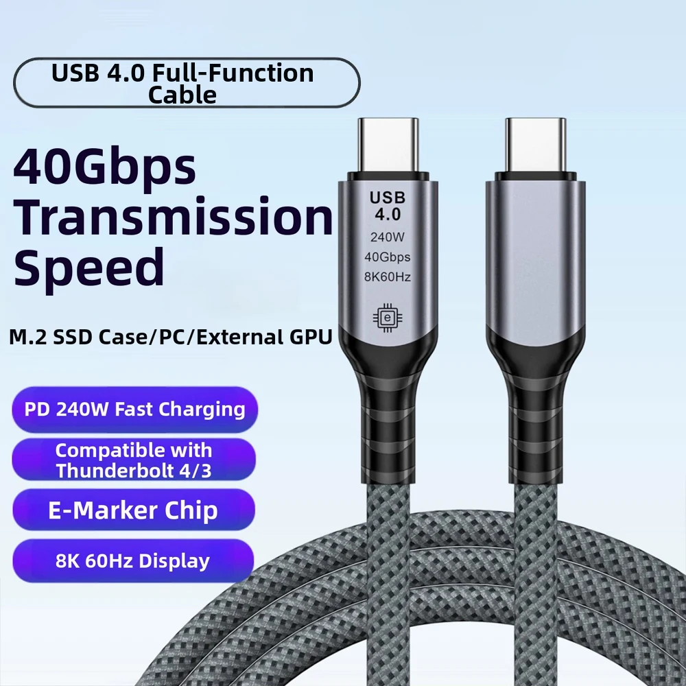 

240W E-Marker Chip USB4 Data Cable 40Gbps 8K 60Hz Type C Thunderbolt 4 3 Fast Charging Cable for iphone 15 16 17 laptop macbook