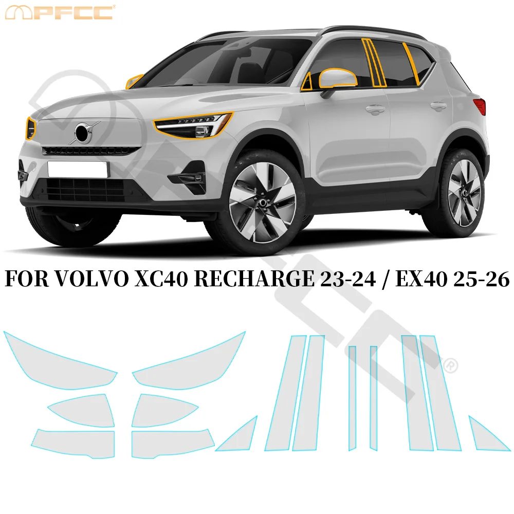 For Volvo XC40 Recharge 2023-2024 EX40 2025-2026 Car Headlight Rearview A B C Pillars TPU Paint Protection Film Clear Precut PPF