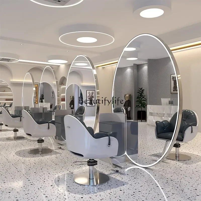 06Barber Shop Mirror Cabinet Integrated Hair Salon Wall Hanging for Hair Salon Led Dressing Table