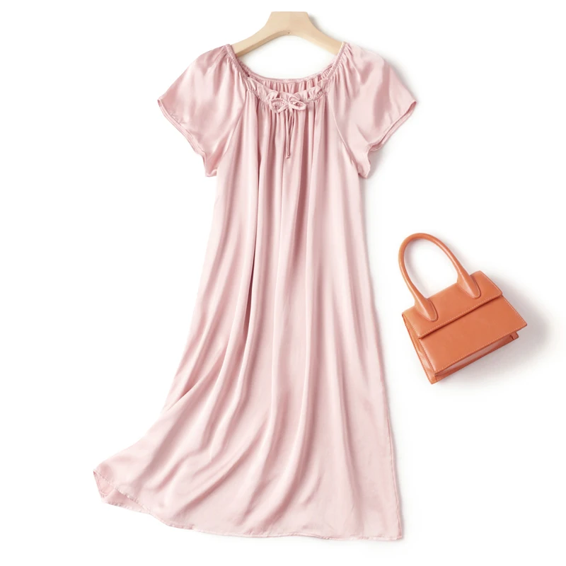

Silk Spwear Women's Summer Loose ort Sve Midi Nightgown Silk Princ Sweet Sle Home Clothes