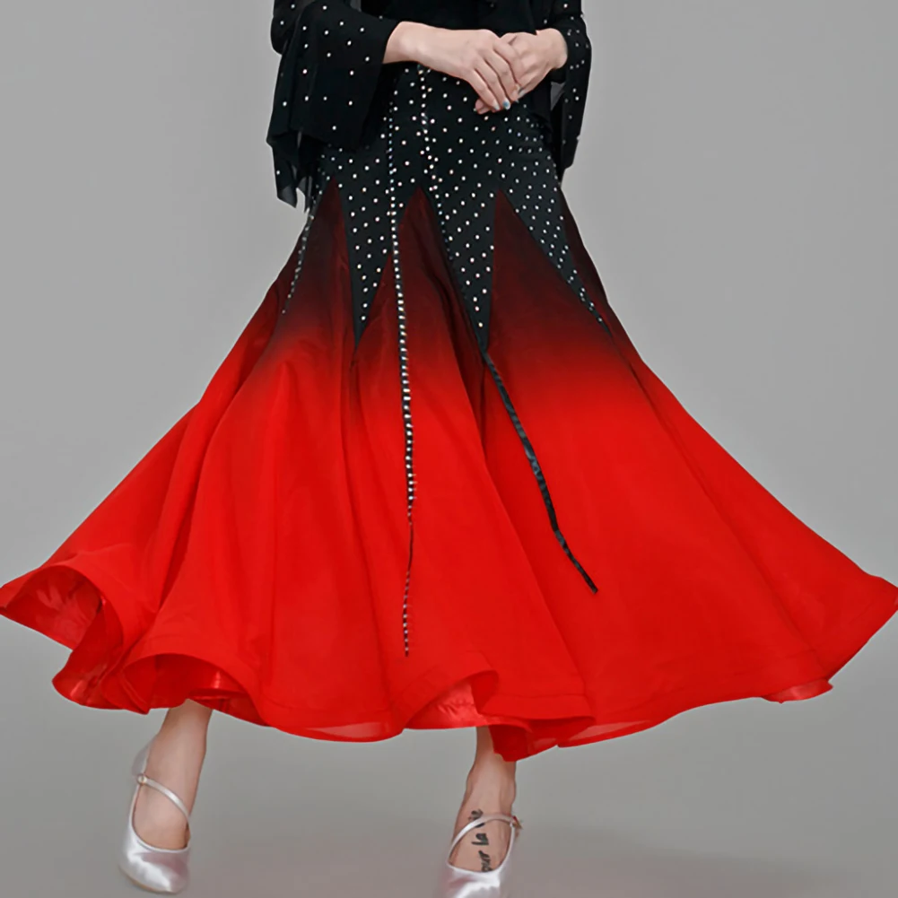 Gonna valzer Ballo da sala Abito da valzer con strass Abito da pratica di danza da sala rosso flamenco bianco sfumato di alta qualità