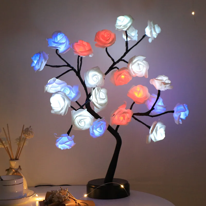 

24LED Rose Flower Tree Lights USB Battery RGB Table Lamp Home Bedroom Party Christmas Wedding Decoration Gifts Fairy Night Light