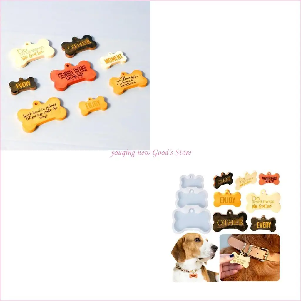 57QA Handmade 3-link Dog Bone Label Shaped Keychain Mold Charm Mould Epoxy Resin Chain Pendant Mould Jewelry Tool