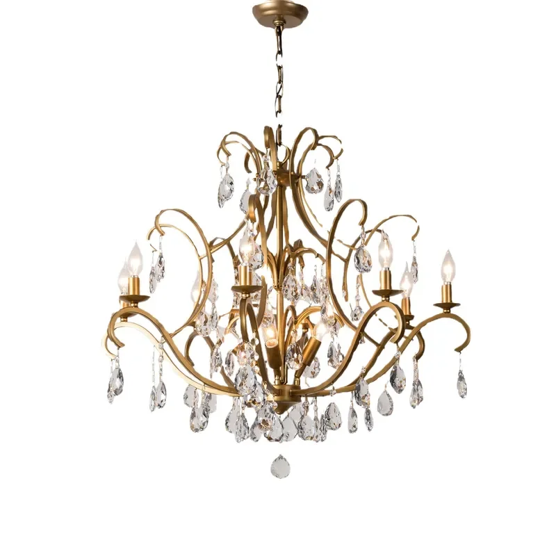 American Style Crystal Chandelier Double Layer Pendant Light for Living Room Dining Hall Bedroom Villa Decor