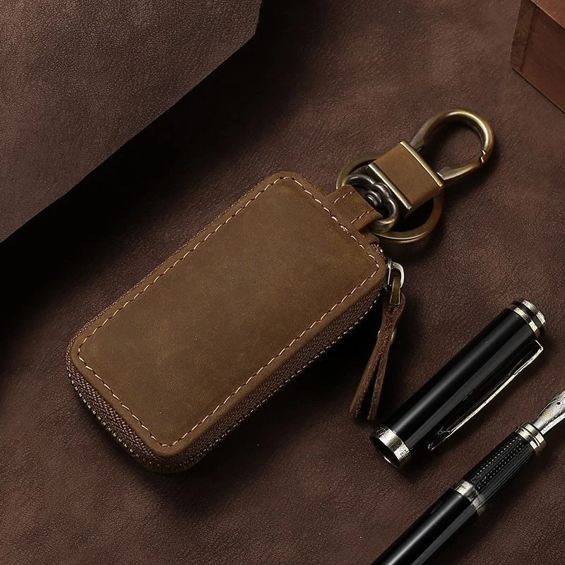 Car Keychain Covers Men Key Holder Leather Car Key Wallets Housekeeper Keys Organizer Zipper Key Case Bag Unisex Pouch Purse