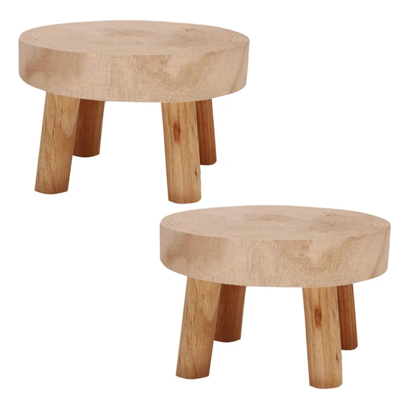 

ABSS-2X Mini Wooden Stool Display Plant Stand Decorative Wood Plant Stool Bonsai Holder For Indoor Outdoor Home Garden L