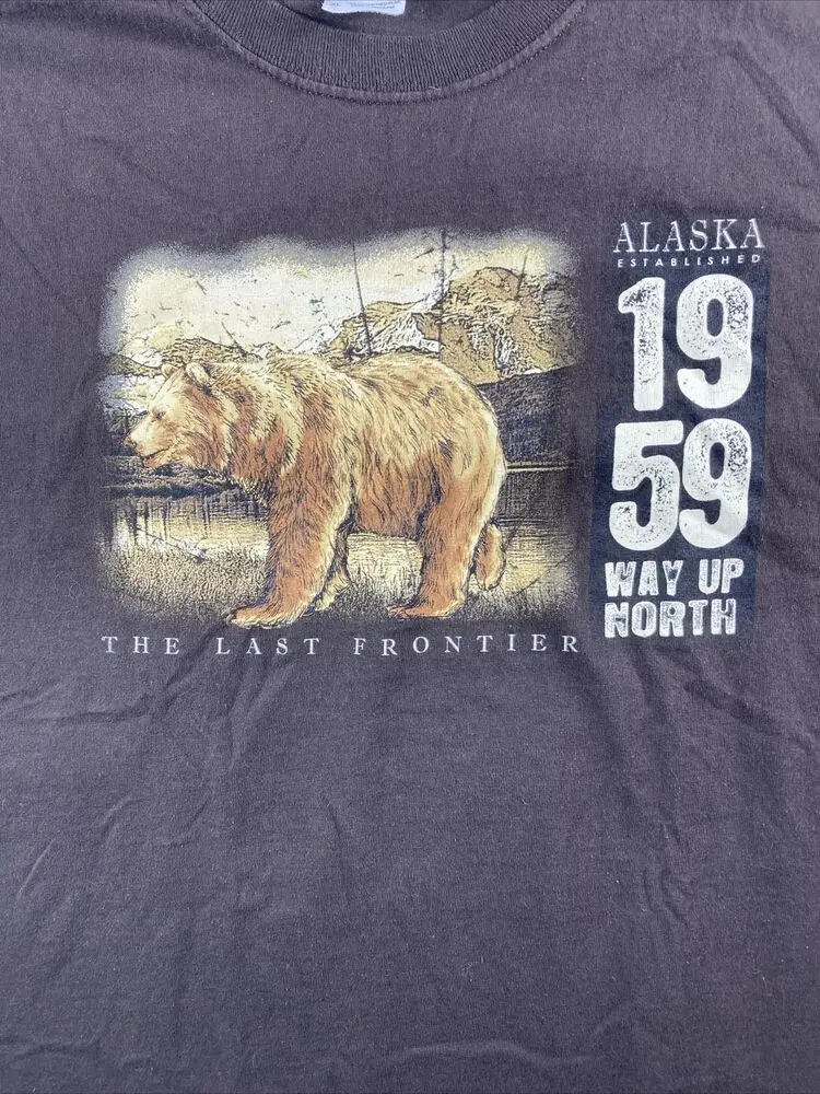 vtg y2k grisly bear Alaska last frontier t-shirt men's xl