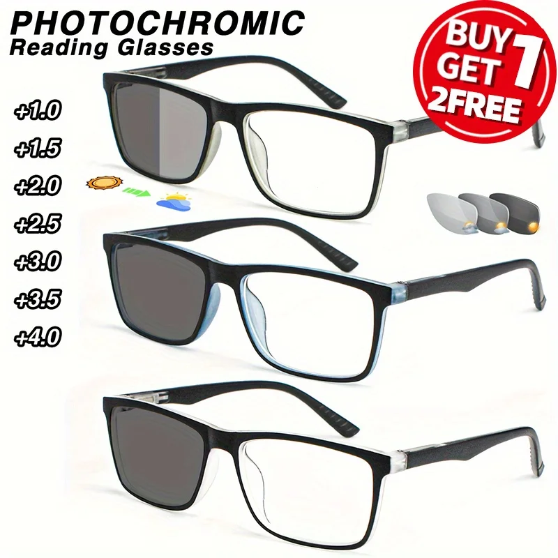 

3 pairs of new photosensitive color-changing fashionable multi-functional reading glasses, unisex reading color-changing lenses reading glasses, essential for office reading, can be used as Father's Day and Mother's Day gifts