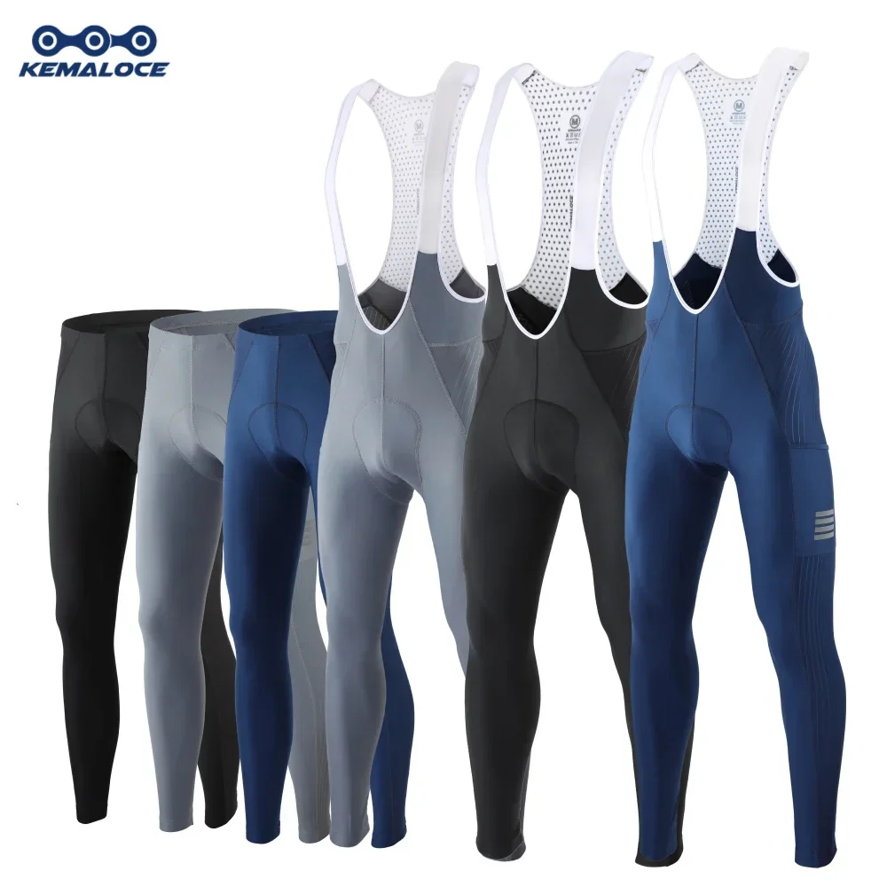 KEMALOCE, pantalones de ciclismo para hombre, verano y otoño, secado rápido, azul/negro/gris, almohadilla de Gel, pantalones con pechera para bicicleta de montaña, medias largas transpirables de alta gama