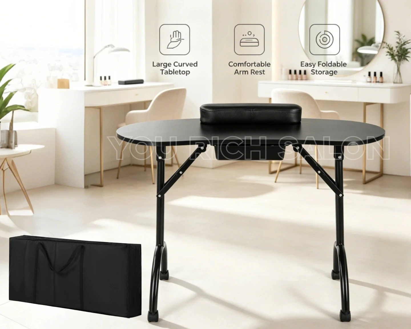 Portable folding manicure table Manicure technician workbench set up stall table Manicure table with cosmetic case