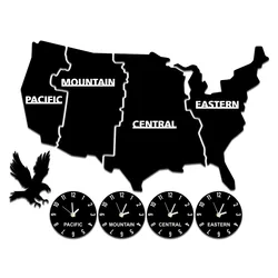 US Time Zones Wall Clock United States Map Multiple Timezone Acrylic Wall Clock For Office Living Room Patriotic USA Home Decor