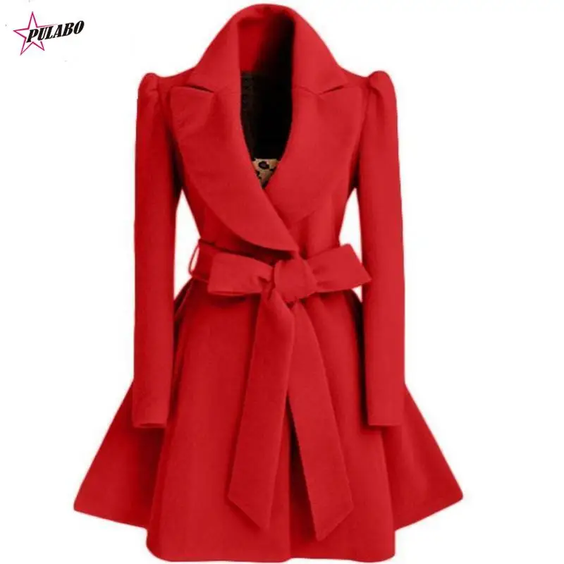 

PULABO Korean Women's Woolen Windbreaker Overcoat Jacket Coats Red XL Autumn and Winter Long Windbreaker Overcoat Fashion Coat