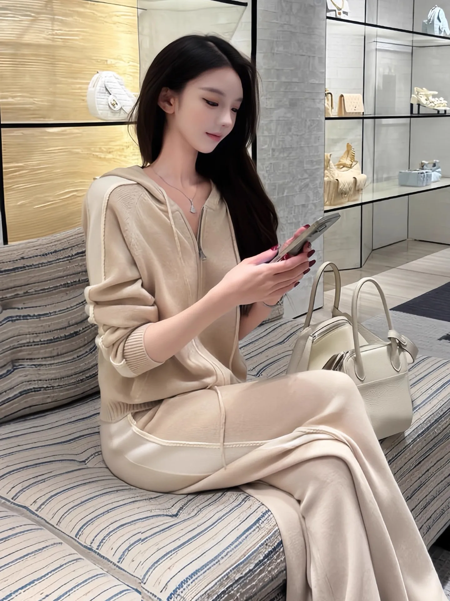 

Стильный повседневный спортивный костюм для женщин: весенний модный комплект в корейском стиле, омолаживающий образ, состоящий из верхней части и широких брюк.