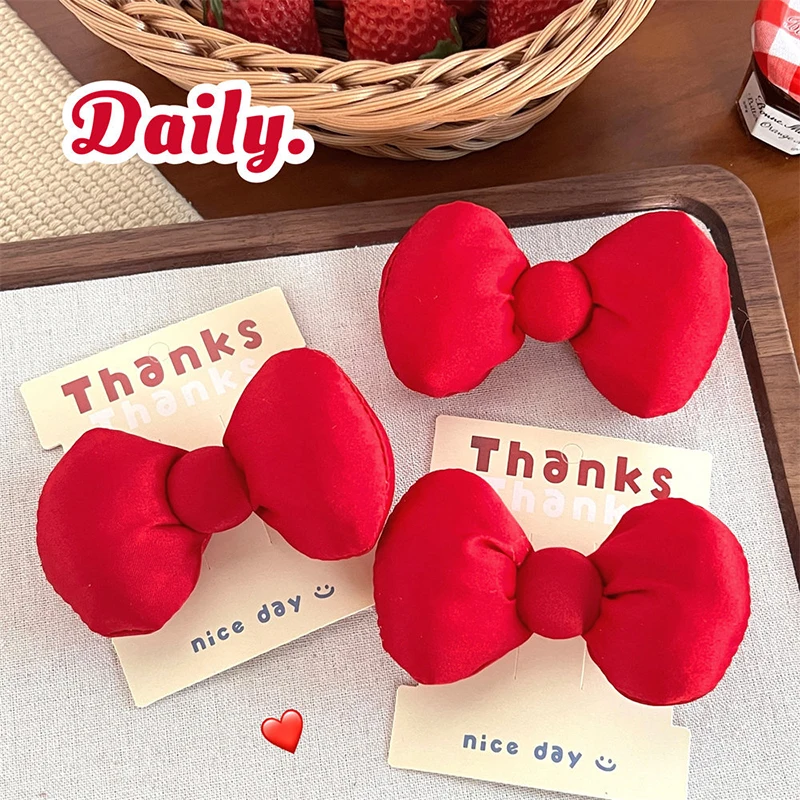 Large Size Red Bowknot Hair Clips Women Sweet Duck Bill Bangs Hairpins Girl Cotton Filling Cute Children Fashion Headwear 1/5Pcs