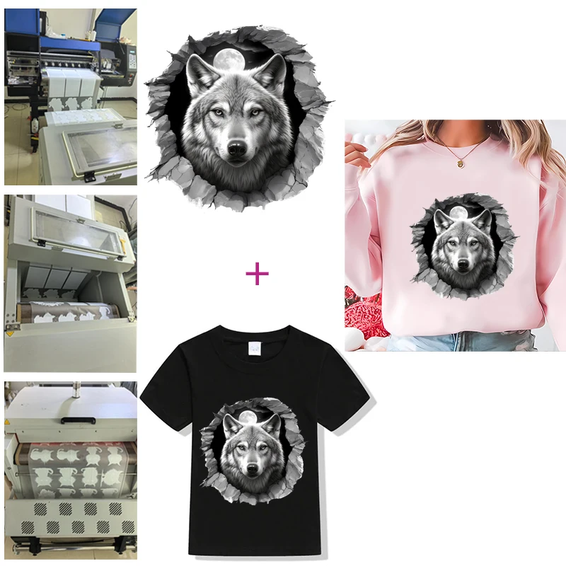 Animal Wolf forest Iron-On Transfers Patches For T-Shirts DIY Forest Wolf Animals moon Heat Transfer for Kids Clothes Stickers