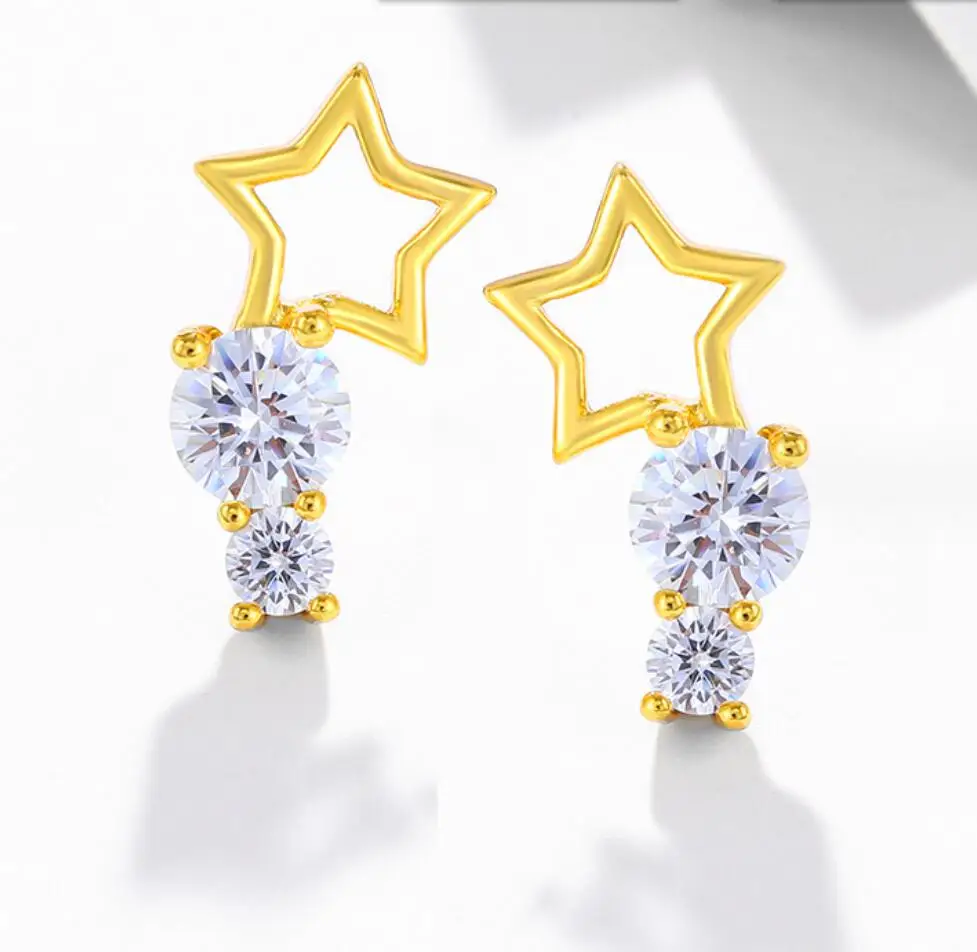 2PCS New Star Galaxy Earring With Crystal For Women Gold Color Earring Wedding Gift Europe Jewelry F1867
