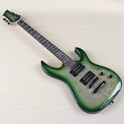 High Glossy 6 String Electric Guitar Flame Maple Top 39 Inch Solid Basswood Body Good Handicraft Green & Sunburst Color