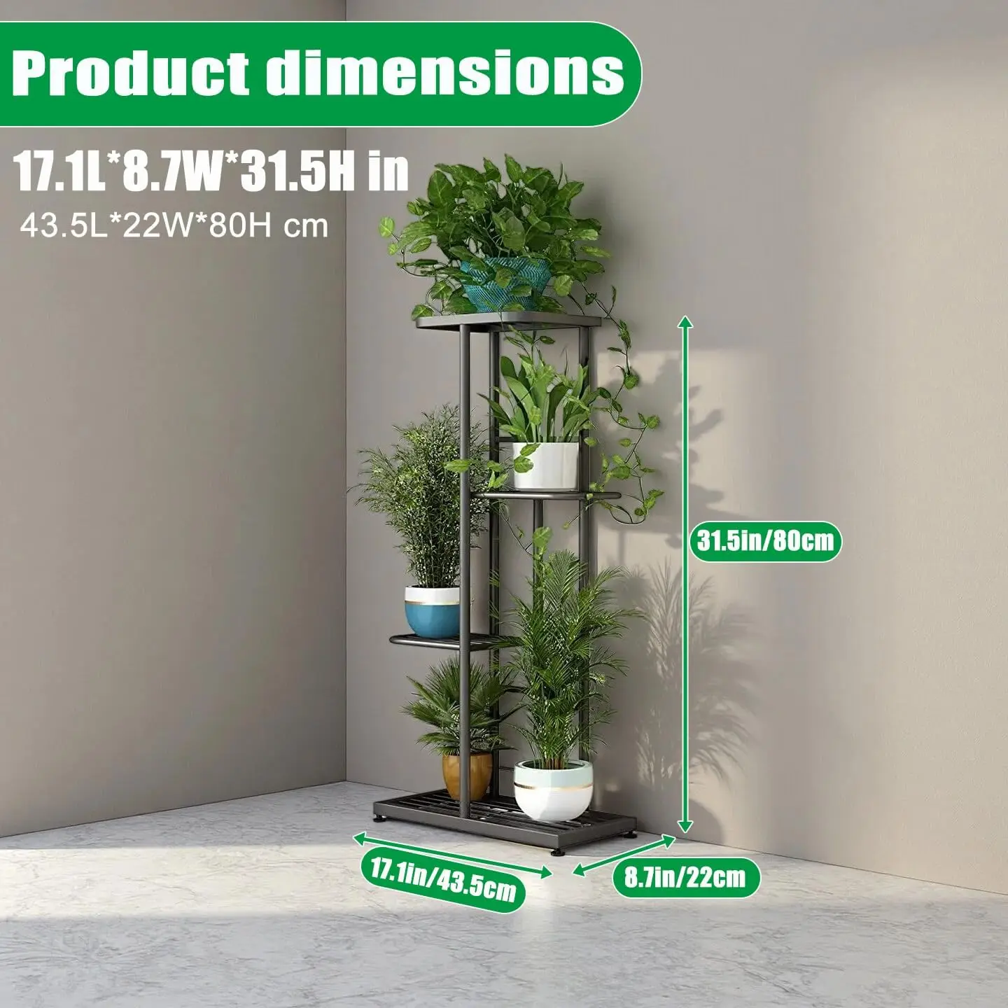 4-Tier Metal Plant Stand for Indoor Outdoor Use, Corner Shelf for Garden Balcony Living Room Patio image 6