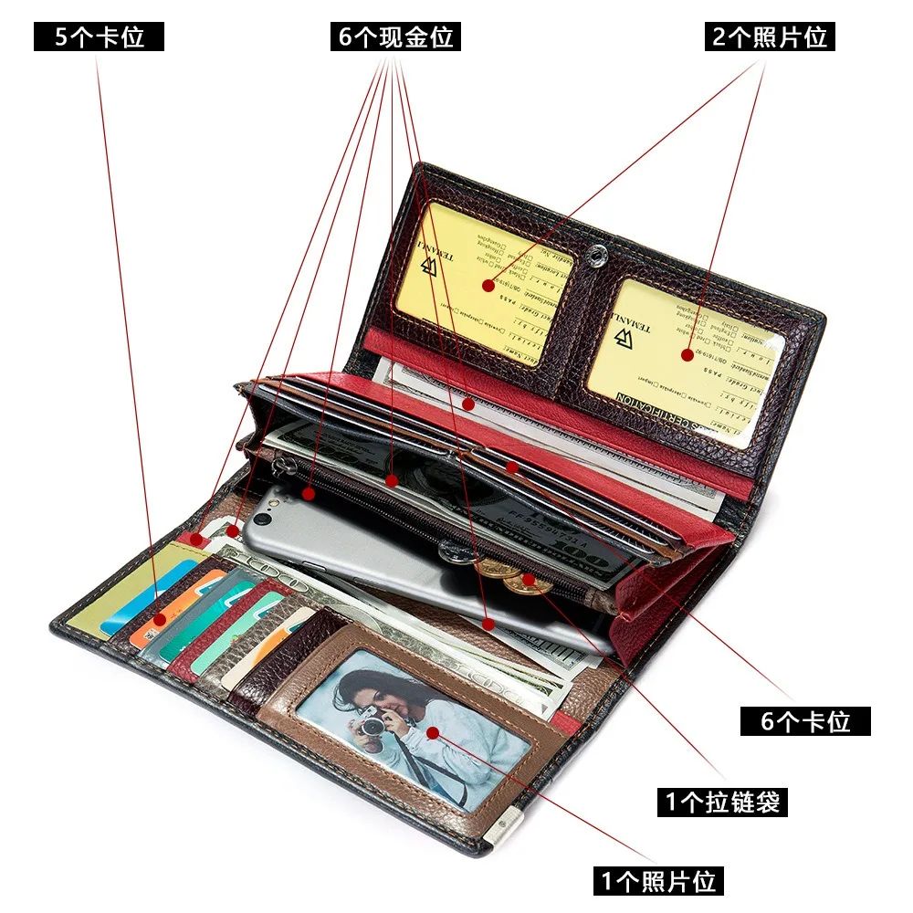 محافظ جلدية حقيقية للنساء 2025 خمر امرأة مخلب حامل بطاقة عالية الجودة موضة الحقيبة الطويلة الفاخرة العلامة التجارية محفظة نسائية للعملات المعدنية