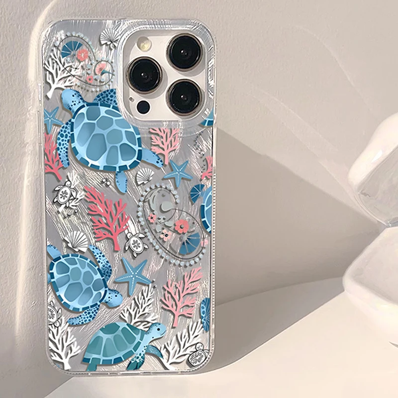 Silk texture Teal ocean Animal Summer Phone Case For Xiaomi Redmi Note 14 Pro 13 12 11 10 Pro 5G 13 14C Plus Hard IMD PC Cover view 2