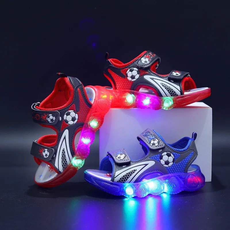 Summer Boys Lights Up Sandals Kids Glowing Light Beach Shoes Children\'s Shining Light Soft Bottom Sandals Kids LED Light Shoes