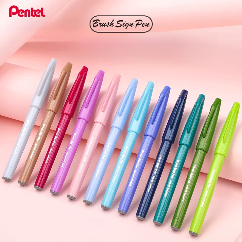 1PC Pentel Brush Sign Pen Pastel Colors SES15C Brush Nib Fibre Tip Rich Vivid Colour Water-based Ink Can Be Blended with Water