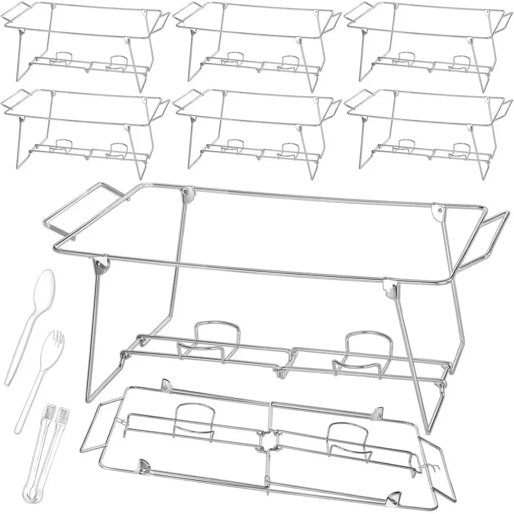 

Folding Buffet Stand with Chrome Frame, 32 Pack Serving Trays, Food Warmer, Plastic Utensils for Holiday Parties and Catering