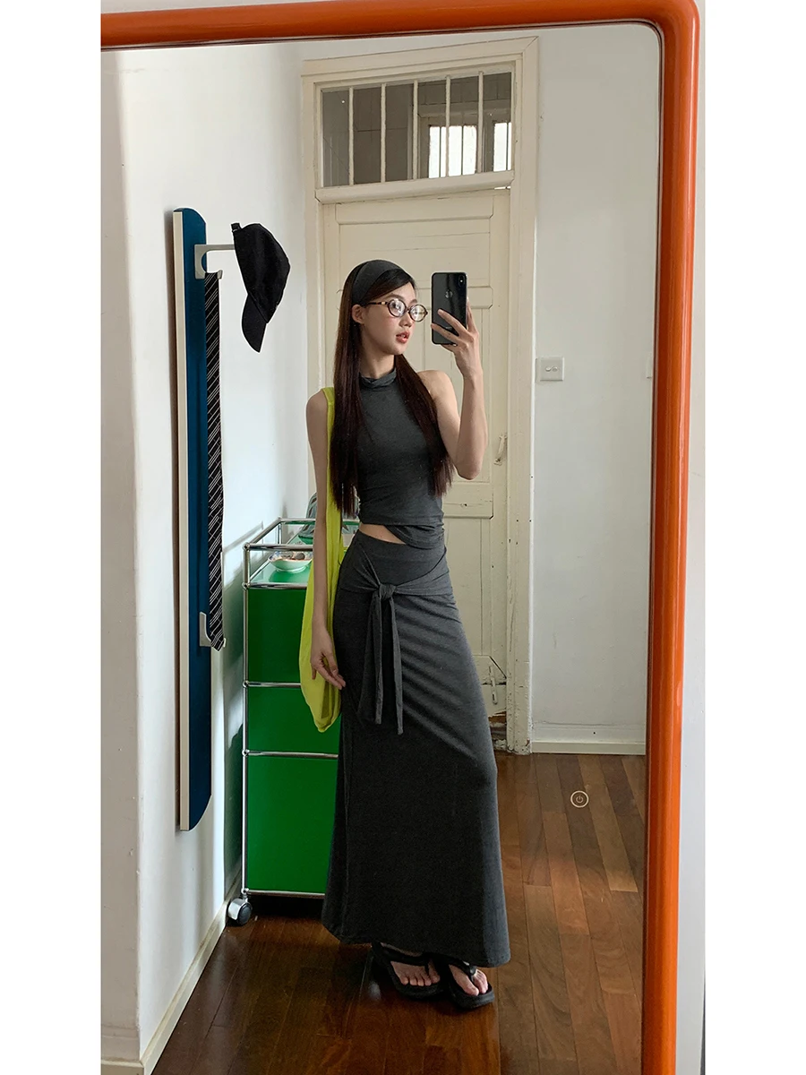 سترة نسائية صيفية بدون أكمام بتصميم أنيق، طقم من قطعتين باللون الأسود، بلوزة عصرية بأسلوب G للتنقل اليومي، تصميم مستقيم #1