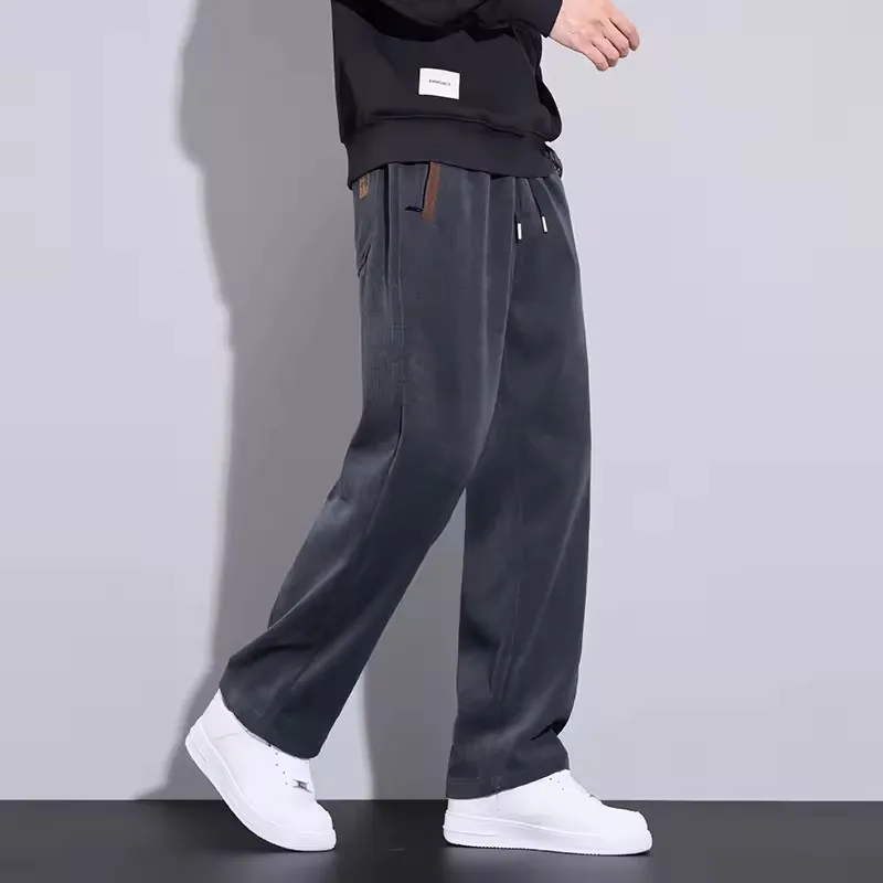 

Вельветовые модные широкие брюки, мужские повседневные брюки, однотонные, осенне-зимние, прямые свободные брюки для бега для отдыха, мужская одежда