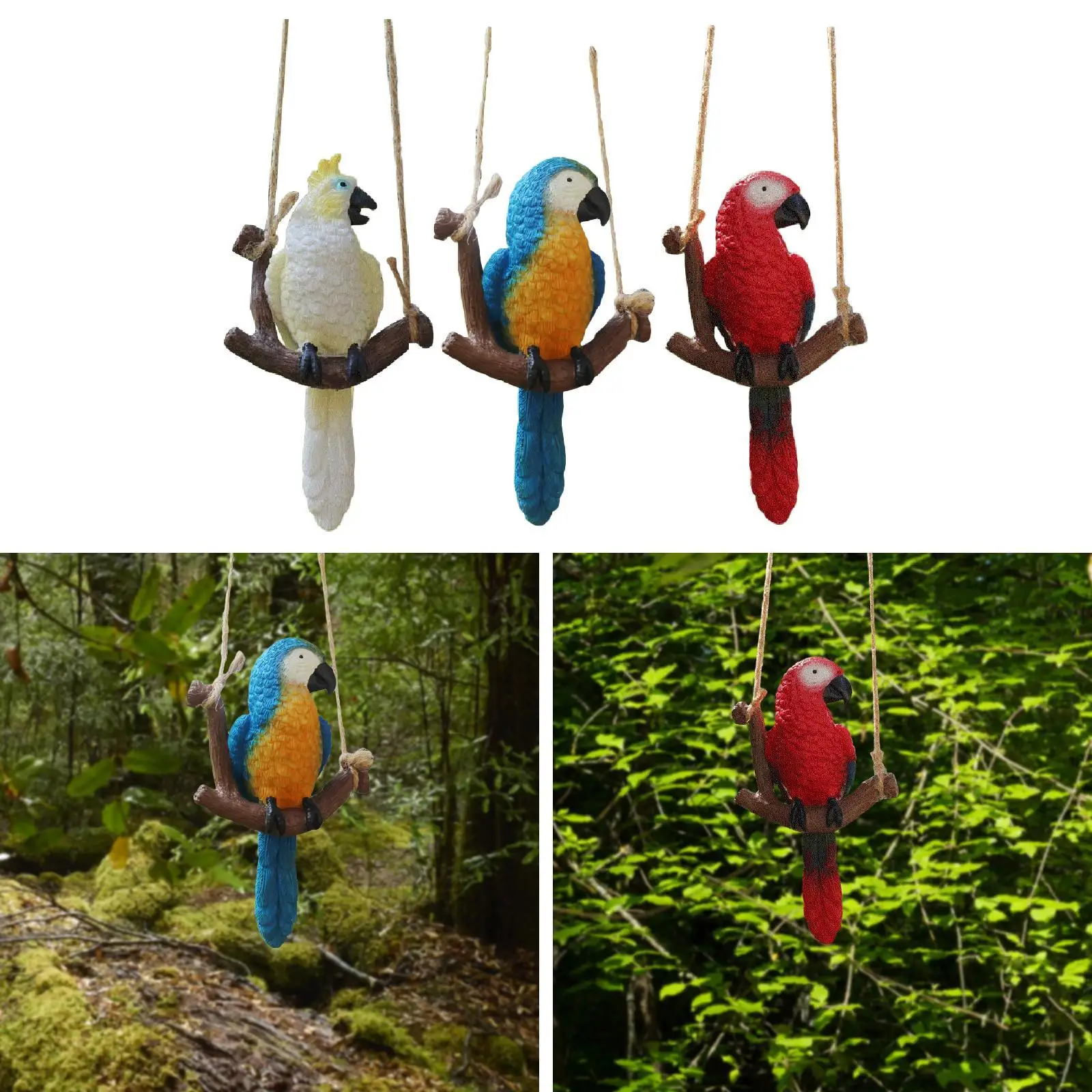 Garden Bird Statue Decor Miniature Ornament Cute Garden Accessory Garden Parrot Figurine for Yard Pond Tree Fence Indoor Outdoor