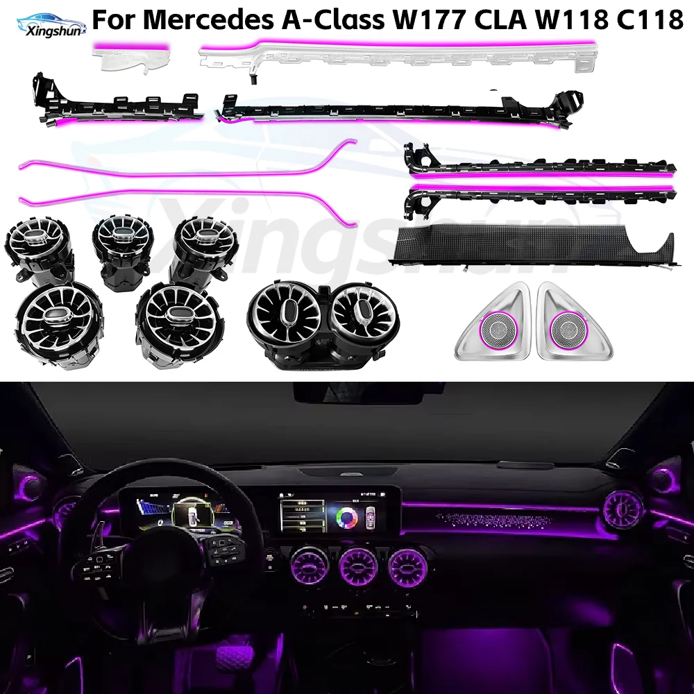 Image of Upgrade 64 Farben LED Auto-Innenraumbeleuchtung für Mercedes A-Klasse W177 CLA W118 C118 2018-2025 Ambiente-Beleuchtung