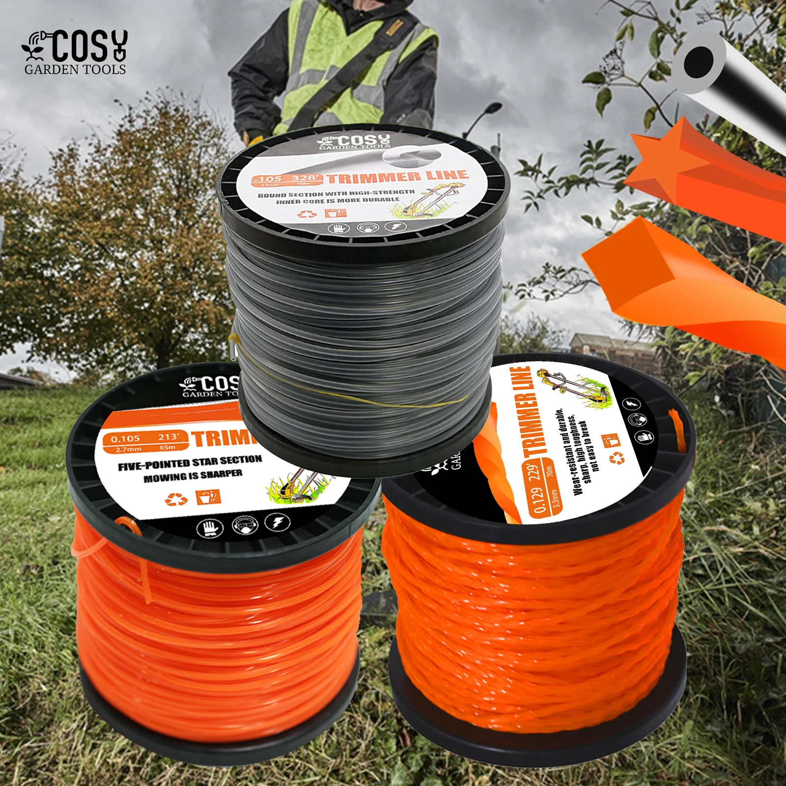 2.0/2.4/2.7/3.3/4.0mm×100M Pentagram Grass Cut Strimmer Line Round Star Graphite Filling Cord Wire String Lawn Mower Accessories