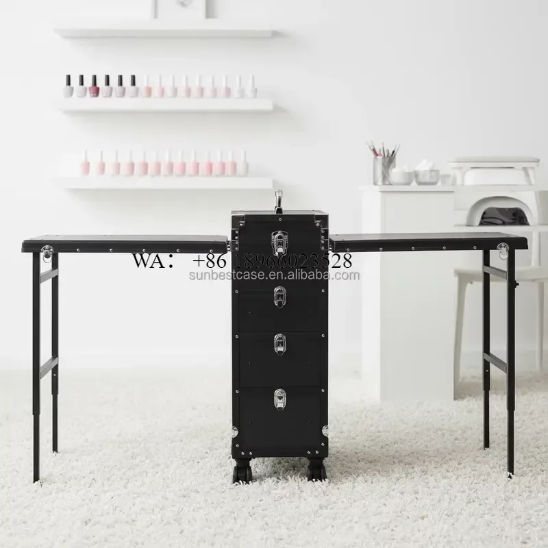 WMWMNU Rolling Foldable Portable Manicure Table Cosmetology Case on Wheels for Technician Workstation Mobile Makeup Artist