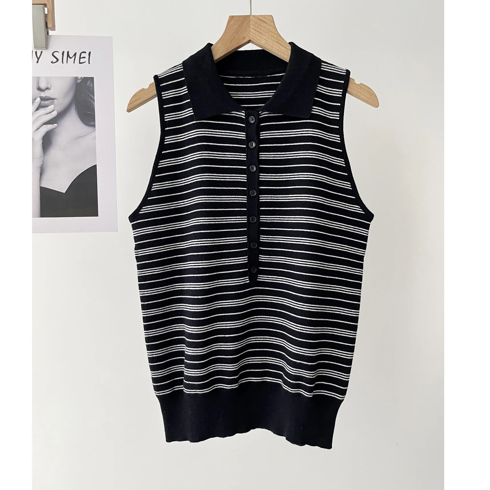 

Женская пригородная футболка без рукавов в полоску с воротником-поло в стиле ретро, летняя 16a-5900