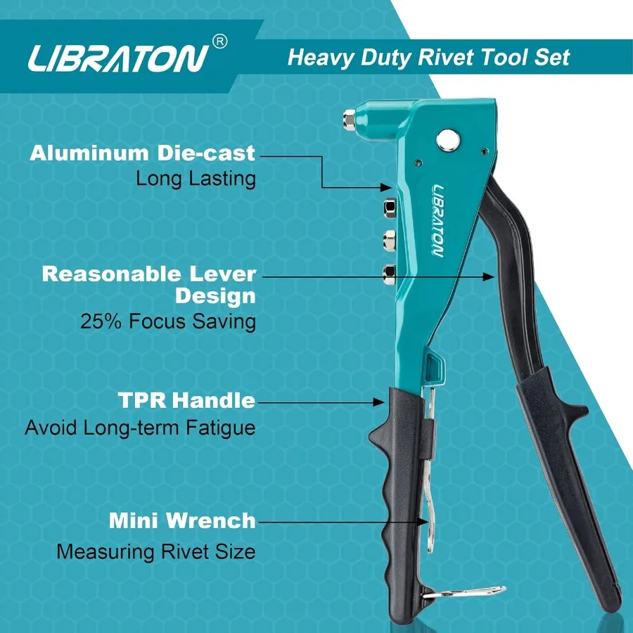 Heavy Duty Rivet Gun Pop Rivet Gun Set for Metal Wood and Plastic Repair and Assembly Professional Manual Riveting Tool with 11