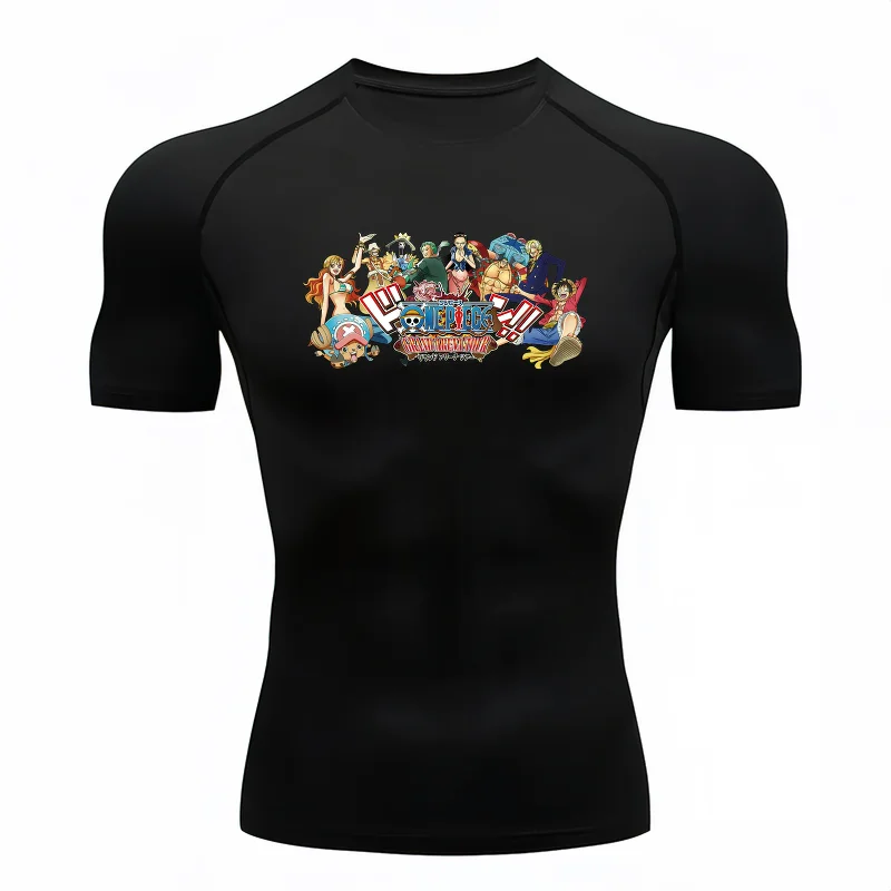 Camiseta Bandai One Piece para hombre, camiseta deportiva con estampado de la tripulación de Sombrero de Paja, camiseta deportiva de compresión para gimnasio, de secado rápido, cómoda, transpirable, ropa de calle