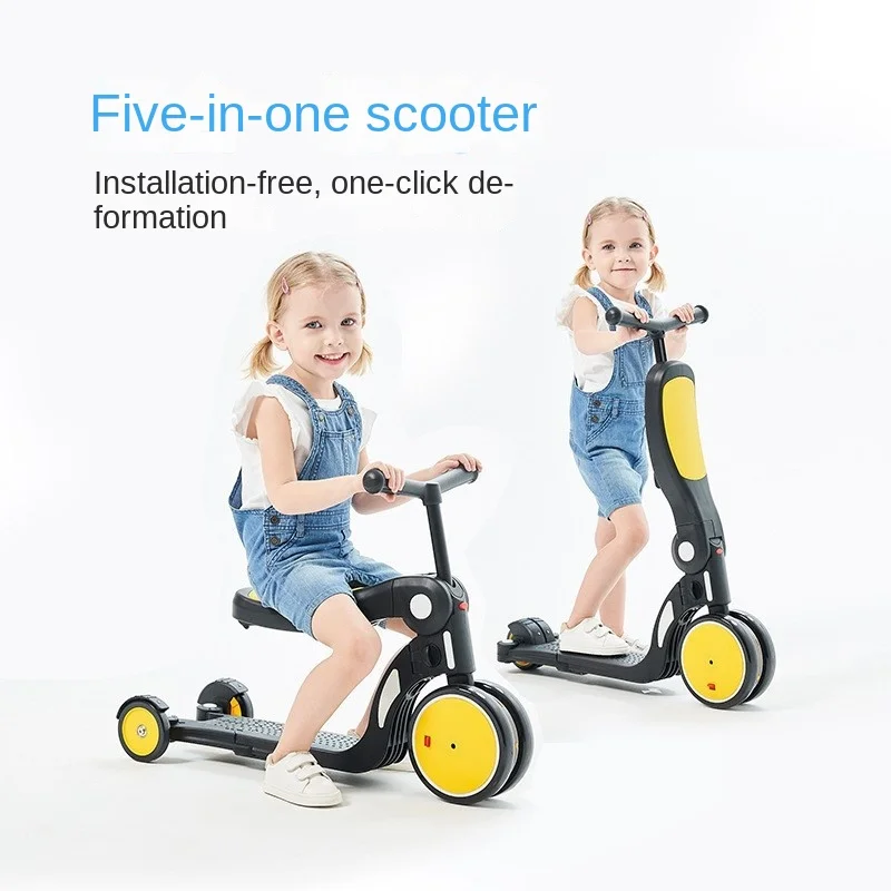 5-in-1 multifunctionele kickboard-scooter 1-3-6 jaar oude kinderen duwscooter buiten verstelbare balans fiets driewieler