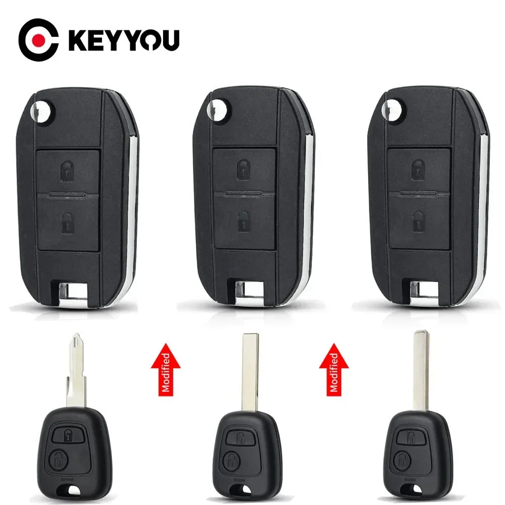 KEYYOU Free Shipping Modified Folding Car Key Case For Peugeot 206 207 For Citroen Remote 2 Button Key Case