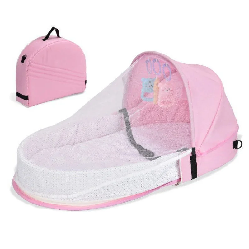 Babybed Wieg Handig opvouwbaar anti-crush middenbed met klamboe Comfortabel matras Reiswieg voor pasgeboren kamperen