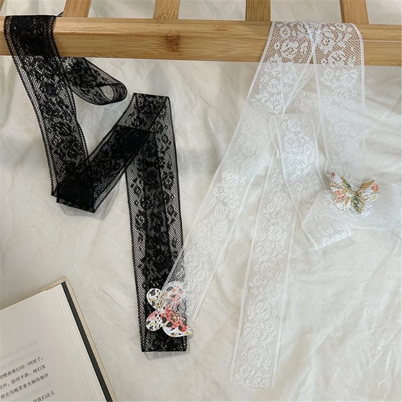 White Lace Scarf for Women Long Skinny Belt Necktie Neck Scarf Girls Scaf Long Neckerchief Skinny Scarf Necktie