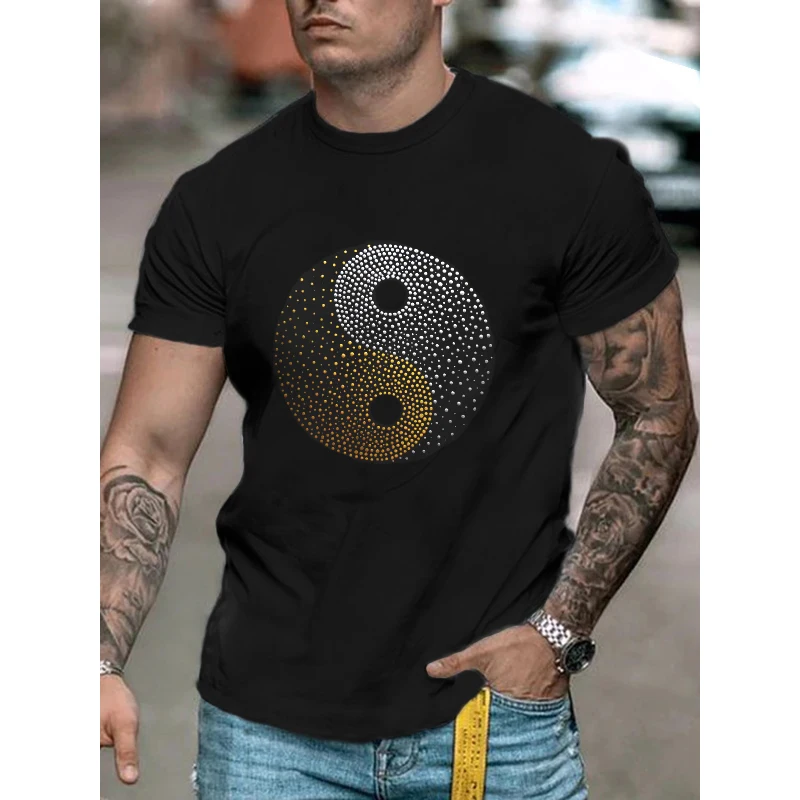 High Quality Fashion Mens Clothing Oversized Tee y2k Circular Rhinestone Designer Short Sleeve Top Novelty Casual Street t-shirt