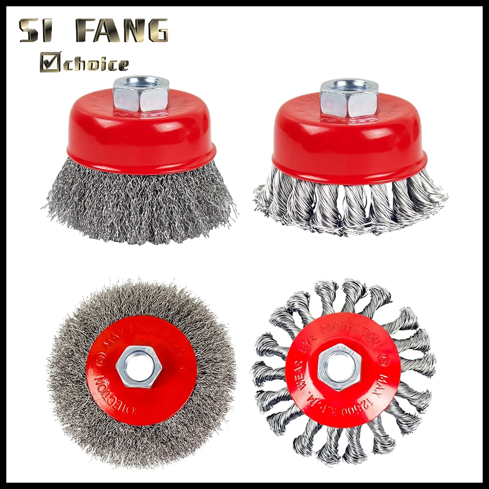 

3/4-дюймовое витое стальное проволочное колесо M14, чашечная щетка, мощный абразивный вращающийся инструмент для удаления краски для угловой шлифовальной машины
