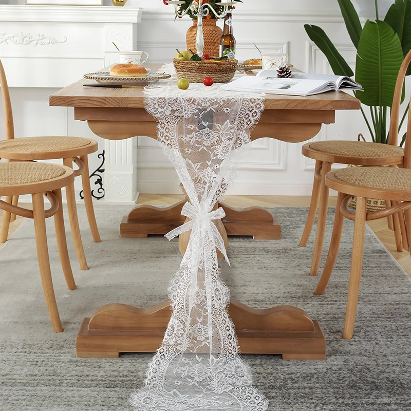 White lace table and chairs, black table cover, chair strap for banquet, baptism, wedding, and table decoration, 1 piece