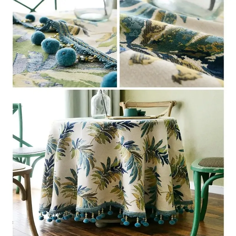 European Cotton Linen Round Rectengle Table Cloth Living Room Home Decor Exquisite Workmanship Round Table Dining Table Cover
