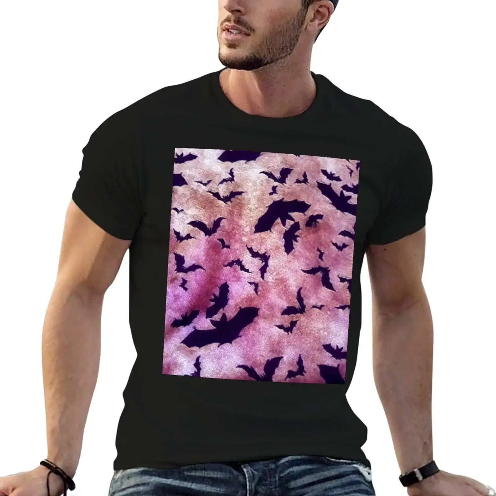 

Bats On Pink T-Shirt oversize t-shirts man cotton graphic tees T-shirts for men cotton